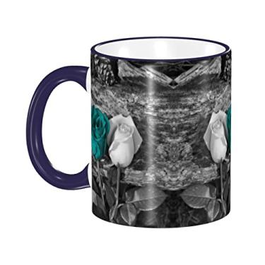 Imagem de Ourdovi Caneca de café expresso de cerâmica cinza azul-petróleo, caneca de cerâmica revestida DIY, para café, sopa, chá, leite, latte, cacau quente, colorido divertido 350 ml