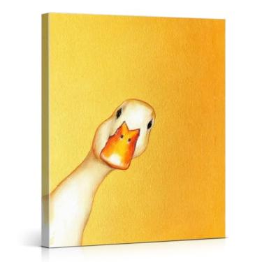 Imagem de Impressão de arte de parede amarelo ganso engraçado desenho animado ganso imagem animal decoração de parede para casa, sala de estar, quarto, berçário, tela emoldurada 20 x 25 cm