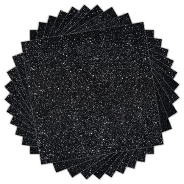 Imagem de HTVRONT Vinil de transferência de calor HTV com glitter preto, pacote com 11 30,5 x 25,4 cm, vinil com glitter preto HTV compatível com Cricut, Silhouette e Heat Press
