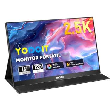Imagem de Yodoit Monitor Portátil 16" 2.5K QHD 120 Hz Tela IPS 2560x1600 16:10 com Porta USB Tipo C HDMI com Monitor de Capa Inteligente Compatível com Laptop, PC, MacBook, Xbox, PS5, Phone