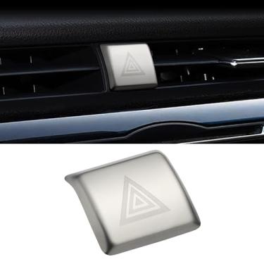 Imagem de TOMALL Capa de botão de luz de aviso de perigo compatível com Toyota Camry 2018-2020 aço inoxidável interruptor de emergência moldura guarnição do console central do carro capa de botão de aviso de