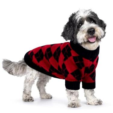 Imagem de Queenmore Suéter de cachorro médio, suéteres para cães médios, meninas, meninos, roupas de Natal para cachorros, pulôver de malha aconchegante quente com padrão xadrez, jaqueta de inverno macia para