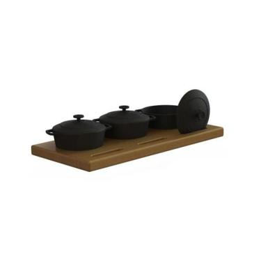 Imagem de Conjunto 03 Panelinhas Ferro Fundido e Aparador Madeira - Libaneza