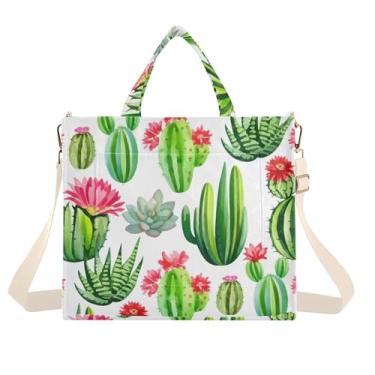 Imagem de Burbuja Sacola feminina com plantas de cacto, bolsa tiracolo de veludo cotelê para compras, trabalho, viagens, Plantas de cacto, Small