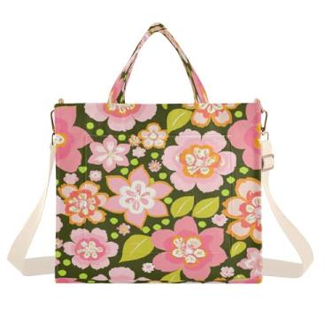 Imagem de Burbuja Sacola feminina rosa com estampa de flores de veludo cotelê, bolsa tiracolo para compras, trabalho, viagem, P, B246, Small