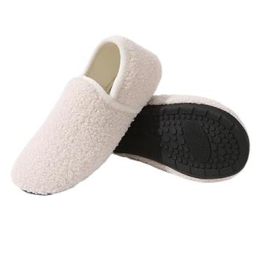 Imagem de Pantufas femininas macias e encaracoladas masculinas fechadas nas costas, Branco, 11-12 Women/9.5-10.5 Men