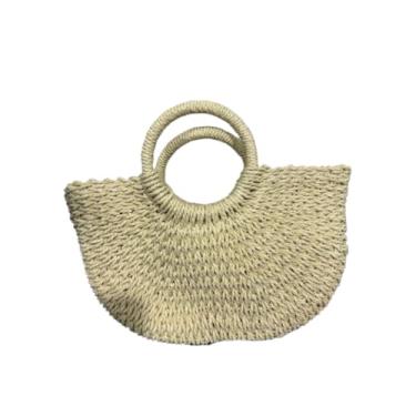 Imagem de Bolsa De Praia Em Forma De Meia-Lua, Tecida à MãO Em Palha – Bolsa Casual, Perfeita Para O VerãO E A Praia(Off-white)