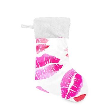 Imagem de xigua Batom Vermelho Meia de Natal Personalizada Grande Doces Presente Pendurado Meias de Natal Decoração para Festas de Férias em Família Decoração Lareira