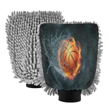 Imagem de STAYTOP Luvas de lavagem de carro de basquete fogo de água, 2 peças, luvas de microfibra de chenille, sem arranhões, panos de esponja de lavagem ultra absorventes para carros, limpeza doméstica - G