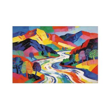 Imagem de BMZFYBS Pôster de arte de parede abstrata - colorido montanha rio árvore 3-decoração moderna imagem impressão pintura para sala de estar escritório 80 x 120 cm 31 x 47 pol sem moldura