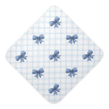 Imagem de Burbuja Toalha de banho de bebê xadrez com laço - Toalha com capuz de musselina macia e absorvente para recém-nascidos, 76 x 76 cm