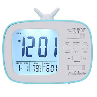 Imagem de Despertador inteligente LED Display digital multifuncional com luz noturna Interruptor 12/24 horas Conversão Fahrenheit Celsius para quarto Escritório ABS Plástico Branco Verde (Azul)