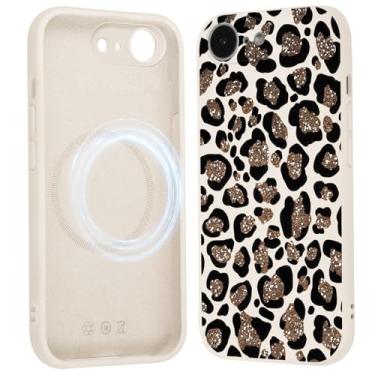 Imagem de FBHGLOA Capa de telefone para iPhone 16e de 6,1 polegadas retrô moderna guepardo, compatível com MagSafe, capa magnética estética com estampa de glitter leopardo capa protetora de TPU macio de