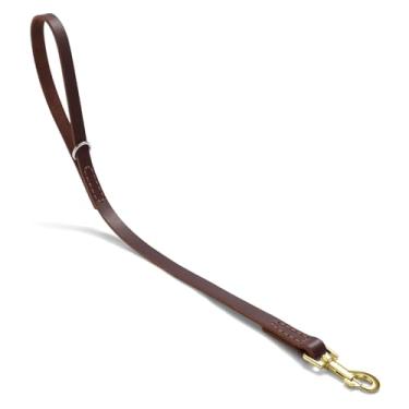 Imagem de Coleira de couro para cães, guia curta para animais de estimação de tráfego forte e gancho de metal resistente para treinamento e caminhada. (60 cm C x 1,8 cm L)