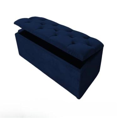Imagem de Baú Solteiro Decoração Pé De Cama Sapateira Conforto Estilo Assento(Azul Escuro Suede)