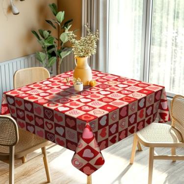 Imagem de Granbey Toalha de mesa quadrada para dia dos namorados – Capa de mesa xadrez de búfalo com corações vermelhos 137 x 137 cm decorativa para cozinha, mesa de jantar, festa