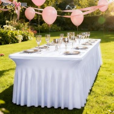 Imagem de FAVE Pacote com 4 toalhas de mesa de elastano de 1,8 m para mesas retangulares com design ajustado para festas, saias de mesa laváveis para uso ao ar livre, casamento, banquete e festas (branca, 76 x