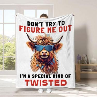 Imagem de Manta de vaca Highland de flanela quente, cobertor macio para sofá-cama, decoração de casa com estampa de animal fofo, lavável na máquina, B39,130 cm * 150 cm, 127.0 cm*152.4 cm