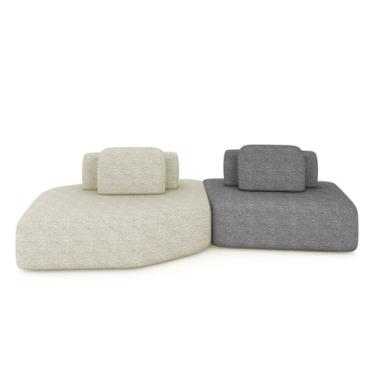 Imagem de Sofá Ilha Dakota 2 Módulos 310cm Encostos Almofadas Soltas Bouclê Rústico Greige/Cinza G33 - Gran Belo