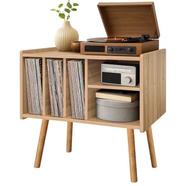 Imagem de Montex Suporte para toca-discos com armazenamento de vinil, mesa de madeira com 5 armários, suporte grande para toca-discos de vinil, suporte para toca-discos, prateleira para escritório, sala de