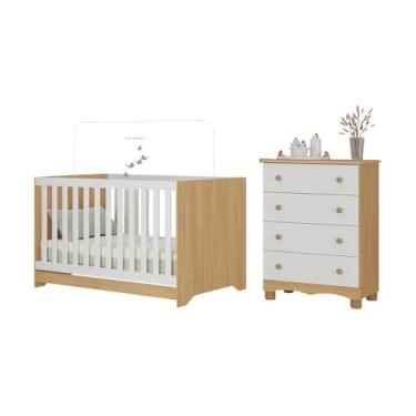 Imagem de Berço Americano 3 em 1 com Cômoda 4 Gavetas Dengo Multimóveis Mp4690 Madeirado/branco