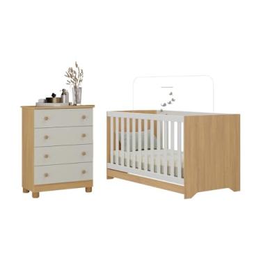 Imagem de Berço Americano 3 em 1 com Cômoda 4 Gavetas Allegra Multimóveis Mp4688 Madeirado/off White