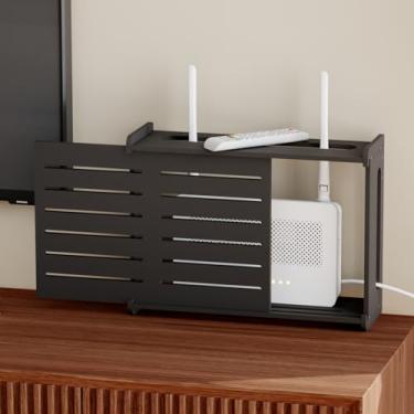 Imagem de HAIDAIYA Caixa de armazenamento de roteador WiFi de madeira, prateleira oculta decorativa para projetor, para cabo, modem, Internet, capa organizadora de armazenamento e armário montado na parede