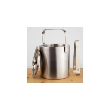 Imagem de Balde de Gelo com Pegador, Aço Inox, 750ml, 12cm Altura x 12cm Diâmetro, para Churrascos e Encontros