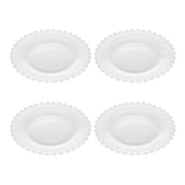 Imagem de Conjunto 4 Pratos De Sobremesa 20cm Com Borda Enfeitada Flores Daisy D