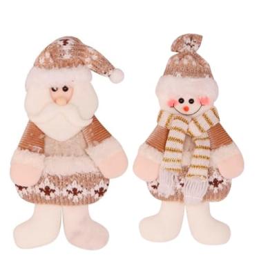 Imagem de Kit 2 Bonecos Enfeite Papai Noel Luxo Caramelo begê para Pendurar Familia Royal 32x13cm Marrom Natal Árvore Led Luzes