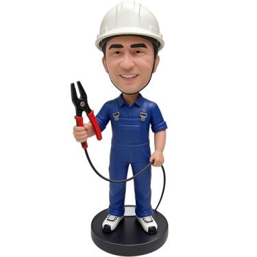 Imagem de Bobblehead de eletricista personalizado - Personalizado para eletricistas/comerciantes | Estatueta personalizada com equipamento de trabalho, presente de feriado exclusivo para faz-tudo