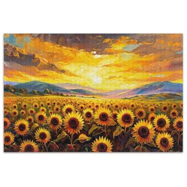 Imagem de Quebra-cabeça de paisagem de girassol pôr do sol para adultos 1000 peças paisagem floral quebra-cabeças coloridos presentes tecnológicos jogo