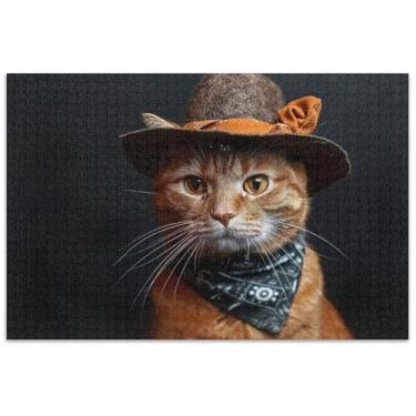 Imagem de Quebra-cabeças engraçados de gato vestido para adultos 1000 peças com estampa de flores engraçadas de animais e cenários de inverno presentes para amantes de quebra-cabeças