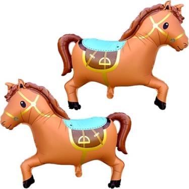 Imagem de Balões 3D gigantes em forma de cavalo galopando cavalo folha de alumínio balões de animais para festa temática de cavalos caubói ocidental decoração de chá de bebê 71 cm x 56 cm marrom pacote com 2