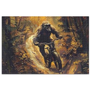 Imagem de Gorilla Riding Bike Engraçado 1000 Peças Quebra-cabeça Adultos Paisagem Floral Exclusivo Quebra-Cabeça Presentes Jogo Tecnologia Presentes