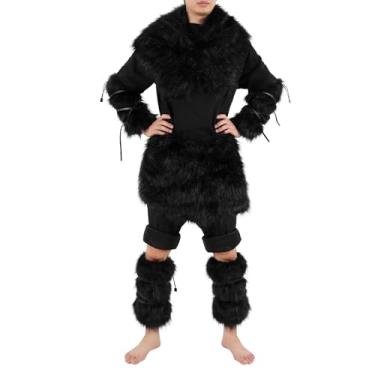 Imagem de COSYEARS Costume Set Faux Fur Collar Mini Skirt Furry Arm Cuffs and Leg Warmers Covers for Cosplay Accessories 10 Pcs