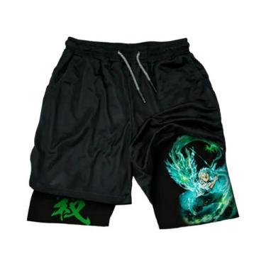 Imagem de Shorts Masculinos Demon Slayer Dupla Camada 2 Em 1 Impressão De Anime 
