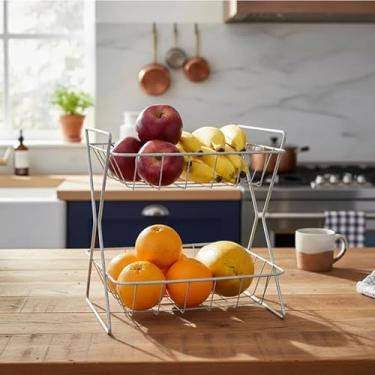 Imagem de Fruteira Dupla Aramada de Mesa em Aço para Cozinha Organização e Decoração(BRANCO)