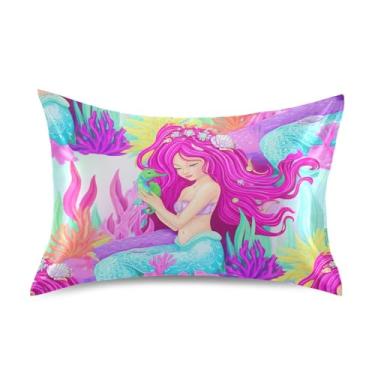 Imagem de Travesseiros refrescantes estampa fofa sereia rosa cetim linda estampa padrão queen king size travesseiro cuidados com a pele tamanho king size 101,6 cm x 50,8 cm