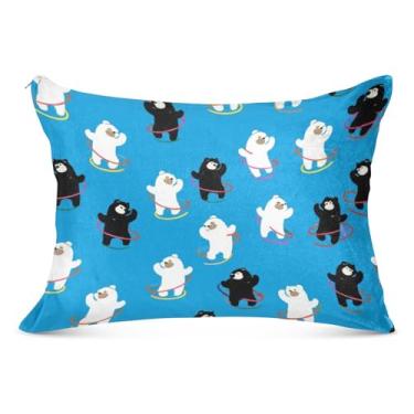 Imagem de Lindos ursos de desenho animado branco azul grande fronha decorativa com zíper longo padrão queen king travesseiro bonito travesseiro para cama sofá de casa, tamanho do corpo, 53 cm x 137 cm