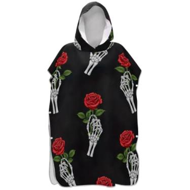 Imagem de Joisal Poncho de surf preto esqueleto branco rosa vermelha para adultos trocador plus size ponchos adultos para mulheres praia moletom toalha natação