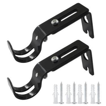 Imagem de BokWin Suporte de varão de cortina ajustável e ganchos de suporte de varão de cortina, suporte de parede para varões de cortina de janela de 2,5 cm de diâmetro, material de ferro, acabamento preto