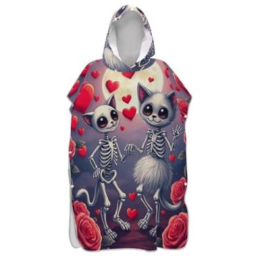 Imagem de TSENQUE Poncho de surfe reutilizável para trocador de roupas de banho de praia com capuz coloridas arte esqueleto ponchos adultos para mulheres