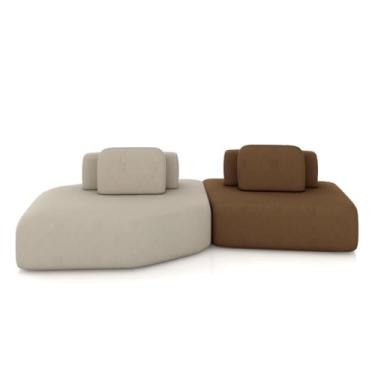 Imagem de Sofá Ilha Dakota 2 Módulos 310cm Encostos Almofadas Soltas Veludo Bege/Marrom G33 - Gran Belo