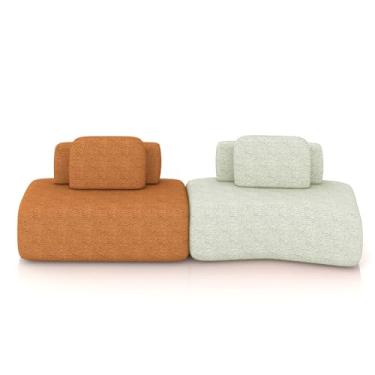 Imagem de Sofá Ilha Sala de Estar Dakota 2 Módulos 316cm Encostos Almofadas Soltas Bouclê Rústico Terracota/OffWhite G33 - Gran Belo