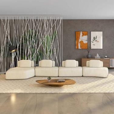 Imagem de Sofá Ilha Sala de Estar Dakota 4 Módulos 626cm Encostos Almofadas Soltas Linho Bege G33 - Gran Belo