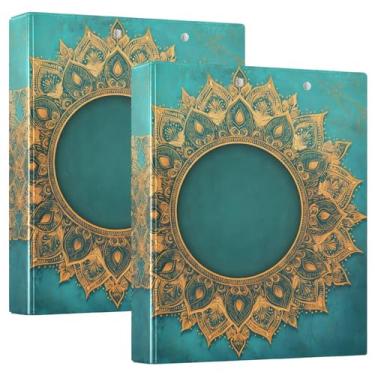 Imagem de Pasta de mandala turquesa para escola, resistente, 3 anéis, pacote com 2, material escolar universitário