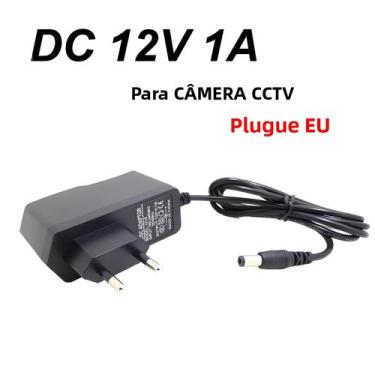 Imagem de Adaptador De Energia AC DC 12V 1A Com Plugue EU Para Câmera De Vigilân