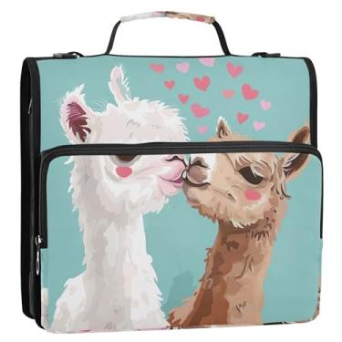 Imagem de Fichários fofos com 3 anéis de alpaca Kissing 3,8 cm D fichário organizador com zíper com alça bolsa escolar para portfólio de 500 folhas