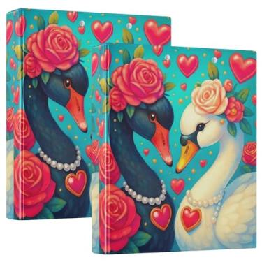 Imagem de Fichários personalizados de 3,8 cm, preto, branco, cisne, rosas, amor, 3 argolas, 200 folhas, caderno, estampa, anel redondo, fichário de escritório, 31,5 x 27 x 6 cm, 1 pacote